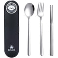 DEVICO Travel Utensils with Case Cute, Reusable Silverware for Lunch, Portable Cutlery Set, 18/8 Stainless Steel Fork Spoon Chopsticks in Cartoon Case, Dishwasher Safe (Black) - color: Black