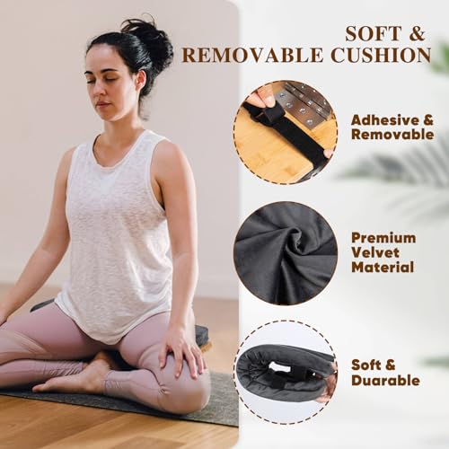 Meditation Bench with Cushion Foldable Ergonomic Bamboo Kneeling Stool Seiza Bench Wooden Meditation Stool Chair Zen Lotus Yoga Stool Floor Sitting Prayer Bench Removable Pillow - color: Black-1