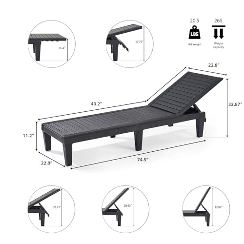 Nestl Patio Chairs - Black Chaise Lounge Chair Outdoor, 5-Position Adjustable Sun Tanning Chair, Waterproof Pool Lounge Chairs, Reclining Lawn Chair, Lightweight Outdoor Lounge Chairs - color: 1 - Black, size: Single