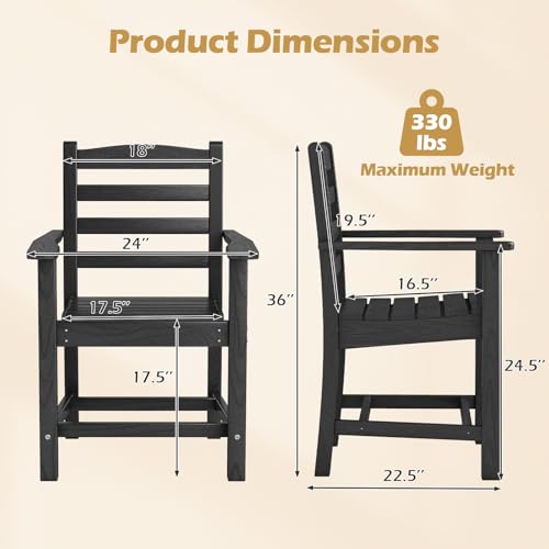 Tangkula Patio Dining Chairs Set of 4, HDPE All Weather Outdoor Chair w/Wide Armrests, Curved Seat, Wood Grain, Plastic Porch Chair for Backyard, Garden, Front Porch, Poolside (Black, 4 Chairs) - color: Black, size: 4 Chairs
