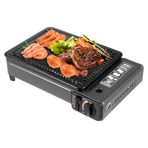 Portable Camping Griddle Butane Flat Top Grill Butane Stove Portable Butane Gas Grill Outdoor Cooking Camping Flat Top Grill for Kitchen, BBQ, 1 Burners
