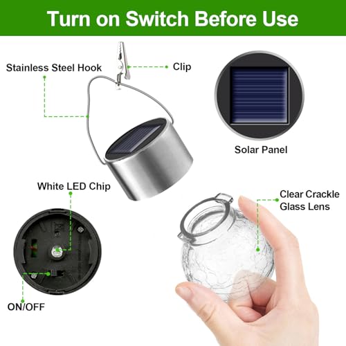 Solar Lights Outdoor Decorative 32 Pack, Hanging Solar Garden Lights Waterproof, Solar Powered Globe Lantern Cracked Glass Ball Lights for Yard Patio Fence Tree Umbrella Holiday Decoration, Warm White - color: Warm White, size: 32