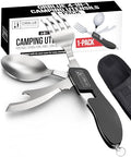 Orblue 4-in-1 Camping Utensils, 1-Pack, Portable Stainless Steel Spoon, Fork, Knife & Bottle Opener Combo Set - Travel, Backpacking Cutlery Multitool, Black - color: 1-PACK Boundless Black