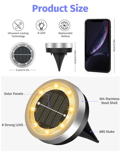 Mini Solar Ground Lights Outdoor 24 Pack Waterproof Upgraded Anti-Rust Solar Flat Garden Lights Stainless Steel Solor Powered Disc Landscape Light for Pathway Walkway Yard Lawn Patio-Warm White - color: Warm White, size: 24 Pack