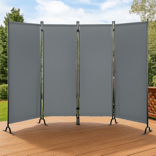 Proman Products - Galaxy 4 Panel Section Privacy Folding Screen Divider, Water Repellent Fabric Room Divider with Black Powder Coated Metal Frame for Indoors or Outdoors (Gray) - color: Grey, size: 4 Panel