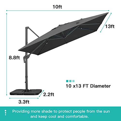 Sunnyglade 10x13Ft Cantilever Patio Umbrella Rectangular Deluxe Offset Umbrella 360°Rotation & Integrated Tilting System Patio Hanging Umbrella for Market Garden Deck Pool Backyard Patio(Grey) - color: Grey, size: 10 x 13 ft