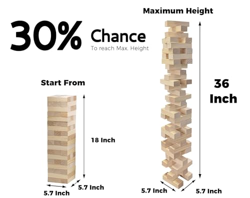 Outdoor Games Medium Wooden Tower Stacking Game - 54 Premium Pine Blocks Stack up to 3FT with Custom Rules Board & Heavy Duty Carry Bag - Outdoor Lawn Games for Backyard Parties, Camping, Tailgating - color: Natural, size: Medium