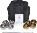 BuyBocceBalls Listing - Unique 73mm Petanque/Bocce Pack - with Mix of 8 Gold/Silver Balls, Black Nylon case, Rule Book and extendable Measuring Device