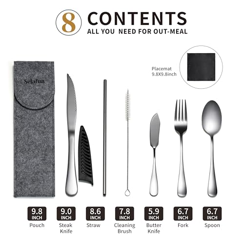 Travel Utensils with Case, Portable Travel Silverware Set Stainless Steel Lunch Box Cutlery Set for Work, Camping, Picnic, Hiking, Office (Silver) - color: Silver
