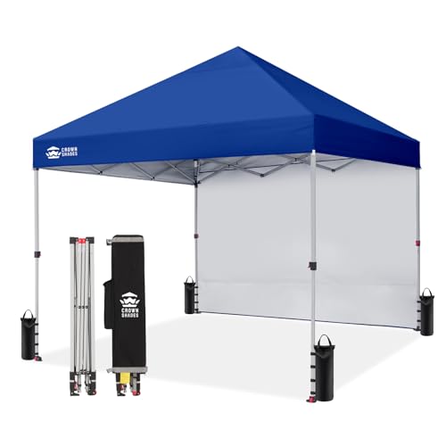CROWN SHADES 8x8 Pop Up Canopy with 1 Side Wall - Beach Tent with One Push Setup - Outdoor Sun Shade for Events, Parties, Camping - Gazebo with STO-N-Go Cover Bag (Navy Blue) - color: Navy Blue, size: 8x8FT