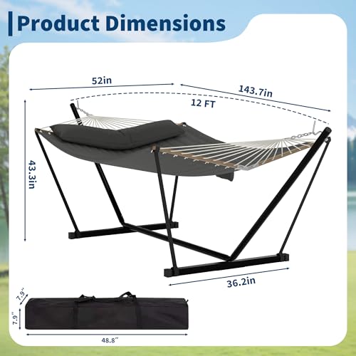 2 Person Double Hammock with Adjustable Steel Stand & Pillow, Heavy Duty Portable Outdoor Hammock Set, MAX 450 LBS Weight Capacity for Patio, Garden, Beach, Backyard - color: V-dark Gray