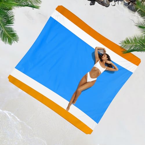 Beach Blanket Waterproof Sandproof 1-7 Adult Oversized 78 '' × 110 '' Lightweight Durable Compact Sand Free Extra Large Beach Mat for Travel Camping Hiking Picnic - color: Blueorange, size: 78“x110”
