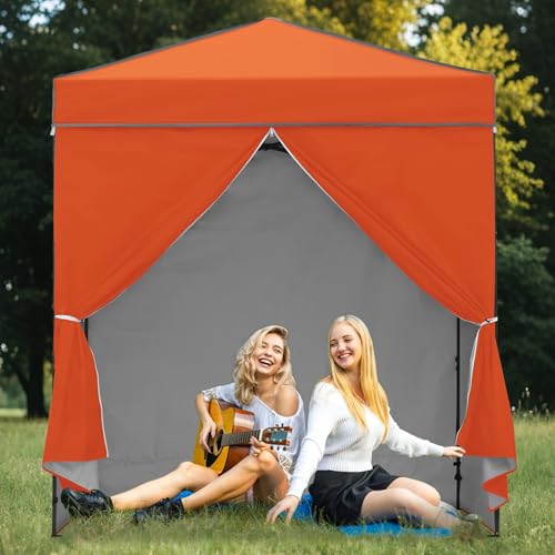 EAGLE PEAK 6x4 Instant Pop Up Canopy Tent with 4 Side Wall Panels, Straight Leg Sun Shelter, Portable Canopy with Carry Bag for Camping, Beach & Sports, Orange - color: Orange, size: Four Walls