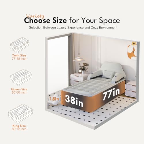 DIMAR GARDEN Twin Size Air Mattress with Headboard and Pump,Blow Up Mattress Inflatable Bed with Pillows - size: Twin