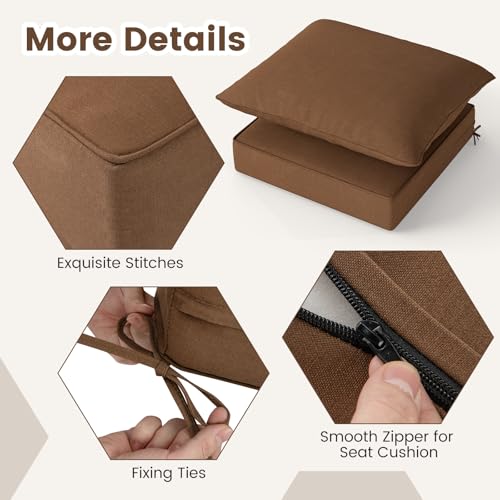 Giantex Patio Cushion Set, Outdoor Chair Seat Pads w/Non-Slip Rope Belts, Detachable Patio Furniture Cushions, Thick Seat Cushion & Back Cushion for Living Room Floor Sofa Patio Garden Chair (Brown) - color: Brown