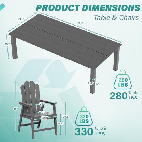 9-Piece Patio Dining Set for 8, 89.76” Oversized Table, Large HDPE All-Weather Outdoor Furniture with Umbrella Hole Table, 8 Armchairs, Gray - color: Grey, size: Oversized Table&8 Armchairs