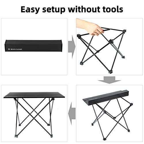 ROCK CLOUD Portable Camping Table Ultralight Aluminum Camp Table Folding Beach Table for Camping Hiking Backpacking Outdoor Picnic, Size M - color: Black, size: Medium