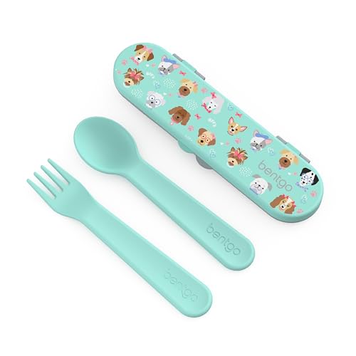 Bentgo Kids Utensil Set - Reusable Plastic Fork, Spoon & Storage Case - BPA-Free Materials, Easy-Grip Handles, Dishwasher Safe - Ideal for School Lunch, Travel, & Outdoors (Puppy Love) - color: Puppy Love