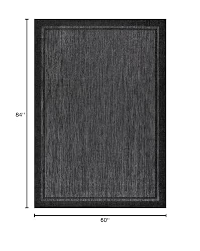 CAMILSON Indoor Outdoor Rug, 5x7 Bordered Dark Grey Black Modern Area Rugs for Indoor and Outdoor Patios, Kitchen and Hallway Mats, Washable Porch Deck Outside Carpet (Bordered Black, 5 x 7) - color: Bordered Black, size: 5' x 7' (Rectangular)