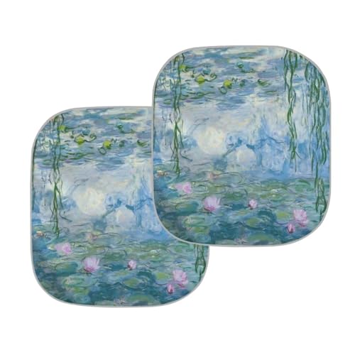 Monet's Water Lilies Sunshade for Car Windshield 2 Piece Foldable Car Front Window Sun Visor Blocks 99% UV Rays and Keeps Your Vehicle Cool Make Your Trip More Comfort - color: Monet's Water Lilies