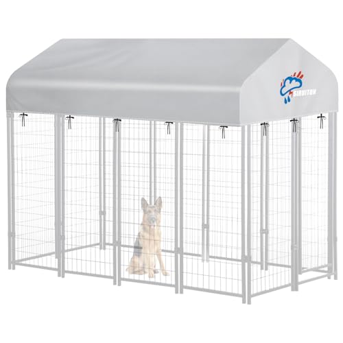 SIRUITON 8x4FT Outdoor Dog Kennel Replacement Cover, Heavy Duty 600D Oxford Fabric with Sun/Rain Dog Play Pen Top Cover Sun Shade Specialized,Snowproof,Sun( Covers Only) - color: Silver, size: 8.3x4.1FT