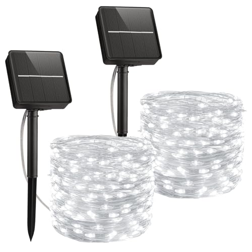 Minetom Solar String Lights, 2 Packs Total 66Ft 200 LED Solar Fairy Lights, Waterproof Solar Lights for Outside Patio Yard Tree Wedding Christmas, Pure White - color: Pure White, size: 2 Packs