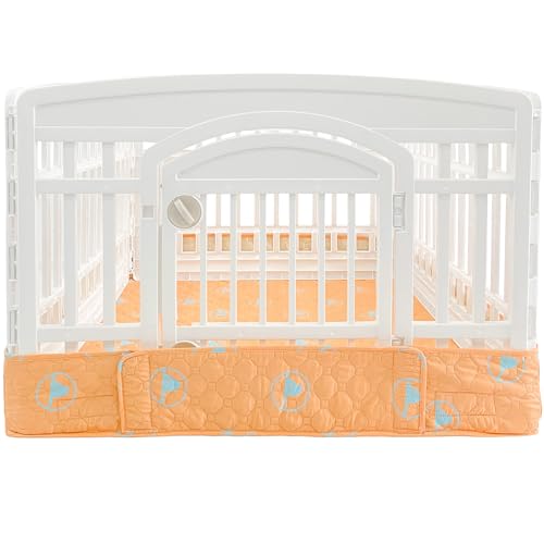 PJYuCien Dog Playpen Bottom Pad Fits for 36 Inch 4 Panels Exercise Pet Pen, Using as a Fence Stabilization and Puppy Pen Mat, Hoop and Loop Design, Orange (Playpen Not Included) - style: Orange Bottom, 36"Width, Orange ( Adhesive Tape Connections )