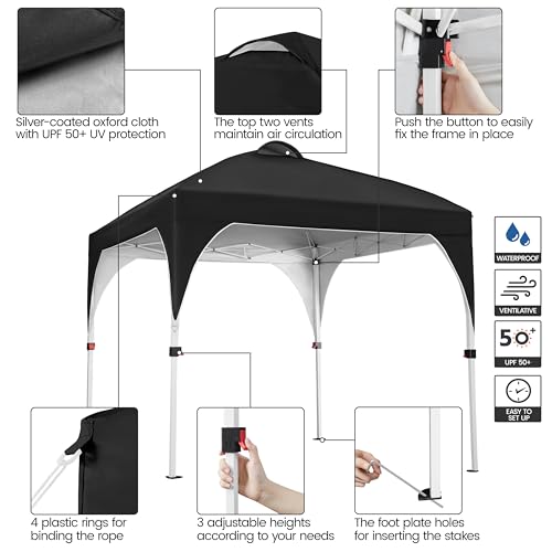 Yaheetech 8x8 Pop Up Canopy Tent with Vent, Easy Set Up Tent, Instant Sun Shelter Canopy with Wheeled Bag, 4 Sandbags, 8 Stakes & 4 Ropes, for Parties, Beach, Outdoor, Black - color: Black, size: 8x8