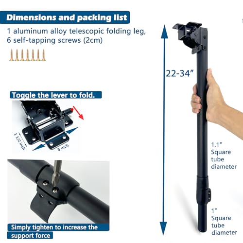 Benbuoo Foldable Aluminum Alloy Table Legs, 22-34" Adjustable Height, DIY Furniture for Saw Workbench RV Camping, Outdoor Desks, 1-Pack - size: AL-RT- 22-34IN-PK1