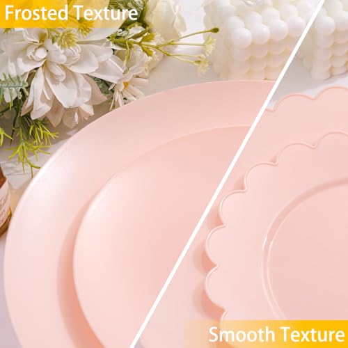 EI 150pcs Pink Plastic Plates Pink Disposable Heavy Duty Plastic Plates for Party Dinnerware Set Pink Plastic Silverware for Party Wedding Afternoon Tea,Spring,Mother's Day,Valentine's Day,Easter - color: Pink Frosted Plastic Plates