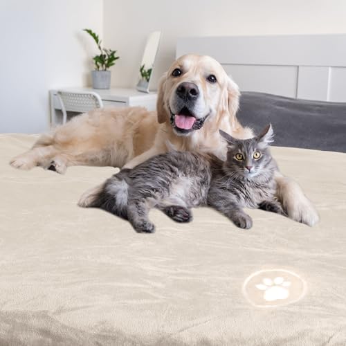 PETMAKER Dog Blanket - 60x80in Reversible Sherpa Blanket - Throw Blankets for Bed, Couch, Crate, or Car - Machine Washable Puppy Essentials (Cream) - color: Cream, size: Large