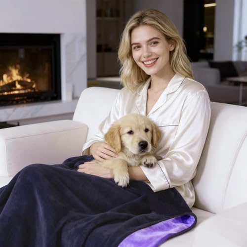QiyI Waterproof Blanket for Bed Queen Size, Reversible Washable Pet-Friendly Flannel Throw Blanket, Leakproof Stain-Resistant Furniture Protector for Travel & Camping, 60"x80", Dk Purple/Lt Purple - color: Dark Purple/Light Purple, size: 60"×80"