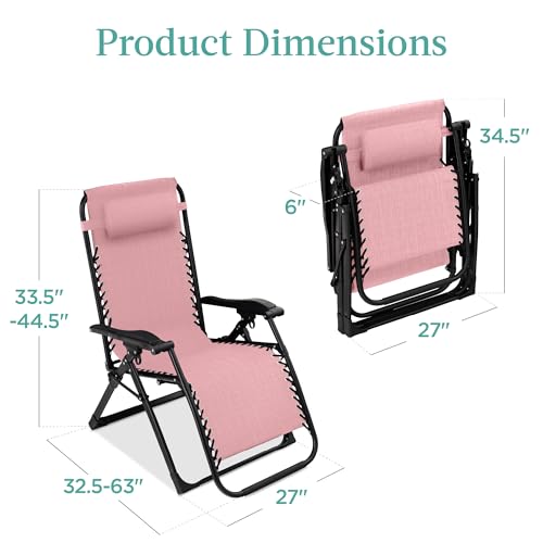 Best Choice Products Oversized Zero Gravity Chair, Folding Outdoor Patio Recliner, XL Anti Gravity Lounger w/Removable Cushion, Cup Holder, Side Tray, 350lb Capacity - Pink - color: Pink