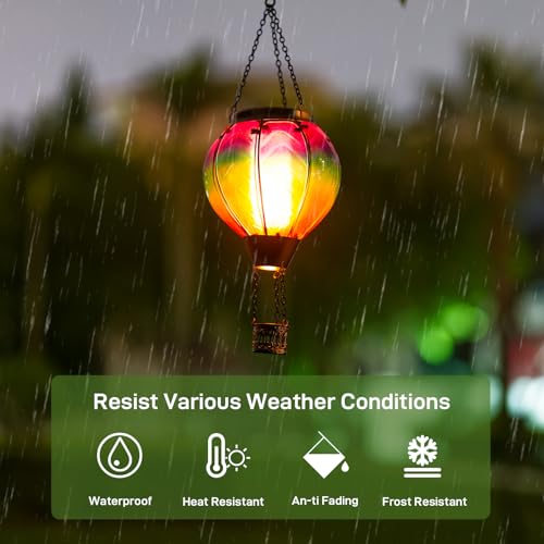 Solar Hot Air Balloon Lantern with Flame, Hanging Glass Hot Air Balloon Solar Lantern Waterproof, Decorative Outdoor Hot Air Balloon Solar Light for Outside Garden Patio (Purple Gradient) - color: Purple Gradient