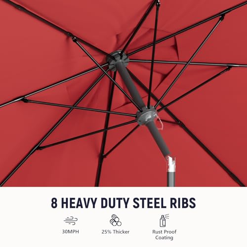Outdoor Patio Umbrella with One Push Button Tilt and Crank, 8 Sturdy Ribs Market Table Umbrella - color: Red-Fiberglass Ribs, size: 10FT