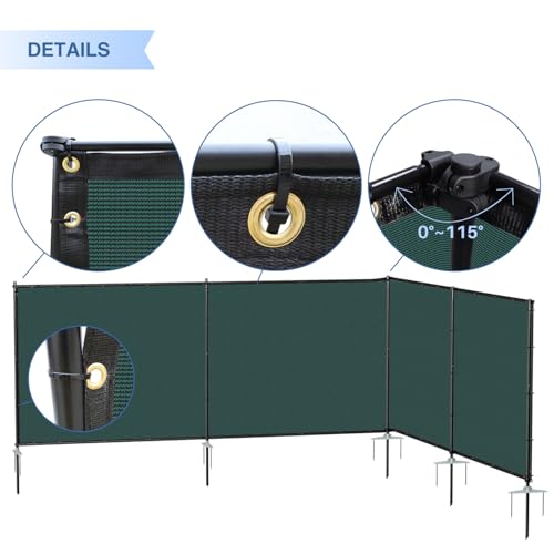 E&K 5'x2' Outdoor Privacy Screen Fence Panel Freestanding Backyard Patio Privacy Pool Fencing Temporary Garden Dog Fence with Iron Poles and Rails (Green) - color: Green, size: 5'x2'