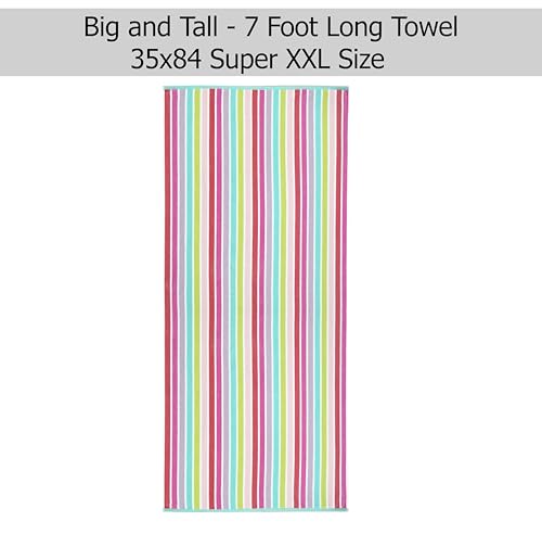 COTTON CRAFT Oversized Beach Towels - 2 Pack XXL 35x84 - The Big Kahuna 7 Foot Extra Large Beach Blanket Towel - Big & Tall - Huge 100% Cotton Velour Soft Pool Bath Luxury Towel - Pink Multi - color: Cabana Stripe - Pink Multi, size: 2 Pack - 35x84