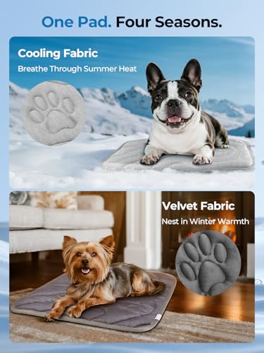 Dog Cooling Mat, Reversible Cool & Warm Pet Orthopedic Pad, Thick Mat for Summer & Winter, Machine Washable, Portable for Crate, Kennel, Bed, Floor, Sofa, Car (Cool Grey, Small: 24" x 18") - size: Small