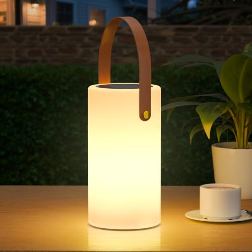 Portable Solar Table Lamp 2 in 1 Charging Outdoor Lantern with Remote RGB Cordless Lights, Water-Resistant IP44 for Patio Terrace Camping Garden Balcony - color: Gold