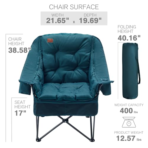 EVER ADVANCED 2 Set Camping Chair with Detachable Cushion, Mesh Chair for Adults Foldable, Oversized Heavy Duty Folding Chair with Cooler Mesh Pocket Cupholder Outdoor Fishing, Supports 400LBS Green - color: Green, size: 2 P