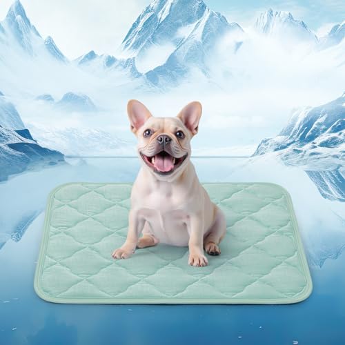 LOOBANI Dog Cooling Mat for Medium Small Dogs - 28" x 22" Pet Cooling Pad for Cats with Non-Slip Bottom, Portable Washable Cool Mat in Outdoor Summer, Couch, Bed, Kennels and Floor - color: Green, size: Medium (28''x22'')