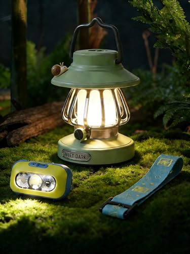 Kids Camping Gear, Kids Lantern & Motion Sensor Headlamp 1200mAh Rechargeable, USB-C Charging Night Light for Indoor Outdoor Adventures Emergency, Unique Camping Gifts for Boys Girls (Green) - color: Green Camping Gear