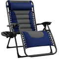 Backyard Expressions Deluxe XL Padded Recliner Zero Gravity Chair – Ergonomic Anti-Gravity Lounger with Folding Design, Side Tray, and Adjustable Headrest - color: Navy/Grey