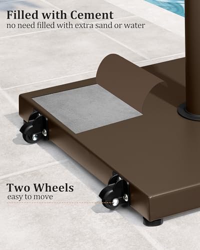 45lbs Patio Umbrella Base with Wheels - Heavy Duty Outdoor Patio Market Umbrella Stand for Deck with Rollers, Poolside, Balcony, Wind-Resistant Design, Brown - color: Brown