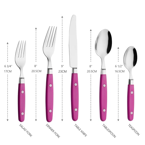 ANNOVA Silverware Set Stainless Steel Cutlery Color Handle With Rivet/Retro Flatware (Pink, 20 Pieces) - color: Hot Pink, size: 20 Pieces