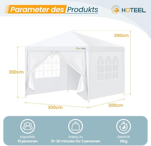 HOTEEL 10x10FT Party Tent with 4 Removable Sidewalls for Parties, Carpas para Fiestas, Weddings, BBQ, Waterproof Outdoor Event Canopy, Patio Camping Gazebo, White - color: White, size: 10x10 ft (With 4 Sidewalls)