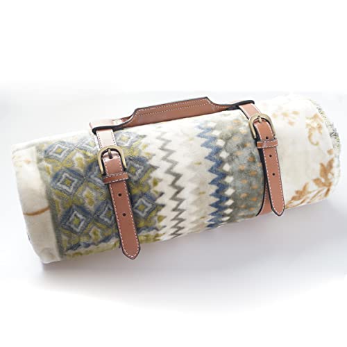 PU Leather Handle Outdoor Picnic Blanket Carry Strap Camping Travel Rug Carrier Blanket Motorcycle Bedroll Straps (Dark Brown) - color: Dark Brown