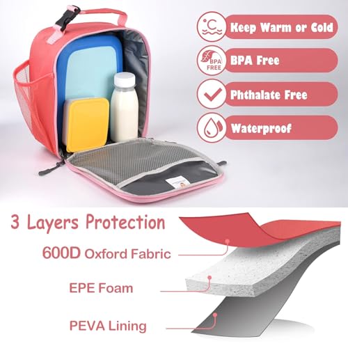 CaCTOUR Lunch Box Kids,Premium Insulated Lunch Bag for Girls Boys,Soft Bag Mini Cooler Back to School Thermal Reusable Lunch Bag for Work School Picnic -Red - color: B-Red
