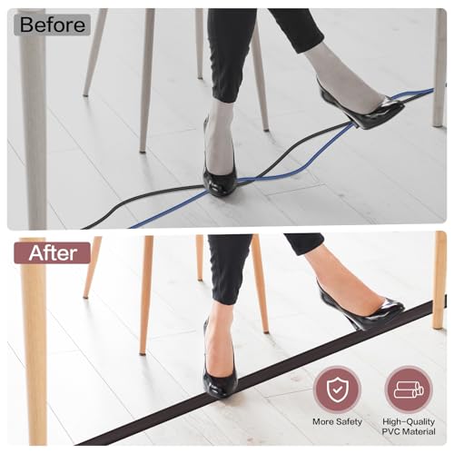 Floor Cord Cover Self Adhesive Cord Hider Floor Extension Cord Covers for Floor Power Cord Protector Cable Management Prevent Cable Trips Cable Cavity 0.32" W x 0.32" H (Dark Walnut, 3.3Ft) - color: Dark Walnut, size: 0.79" x 3.3'