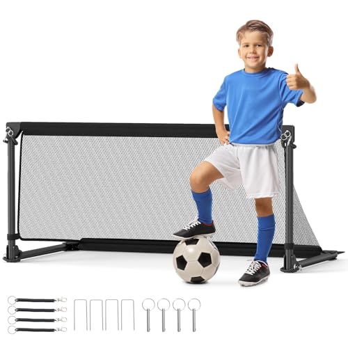 Goplus Soccer Goal, Portable Toddler Soccer Net with Metal Frame, Ground Stakes, Quick Setup, Foldable Soccer Training Equipment for Outdoor Practice Games - style: 40" x 20" x 18"